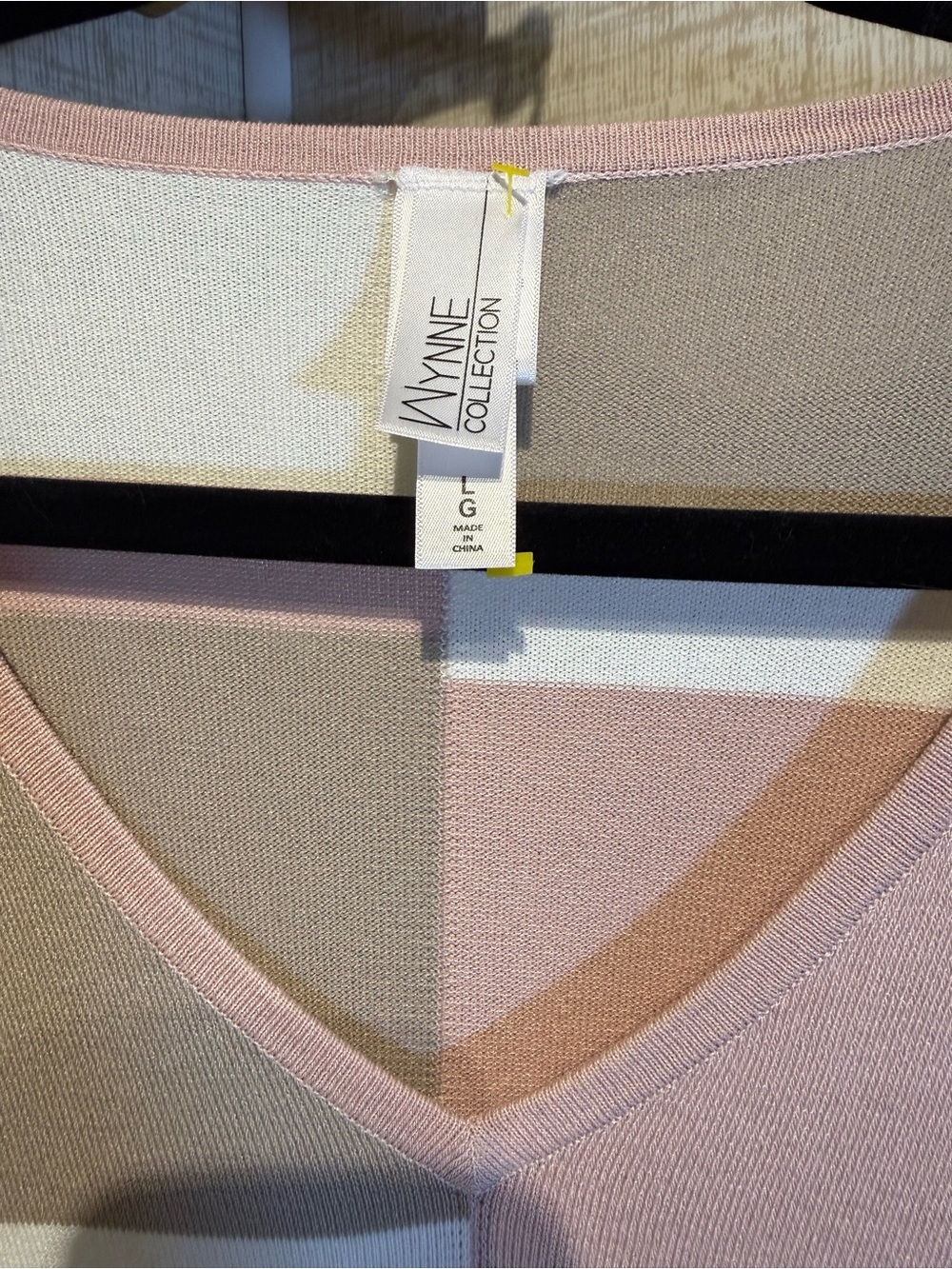 V-Neck Colorblock Knit Dress by Maxine Collection — Dusty Pink, Taupe, Cream - Picture 4 of 6